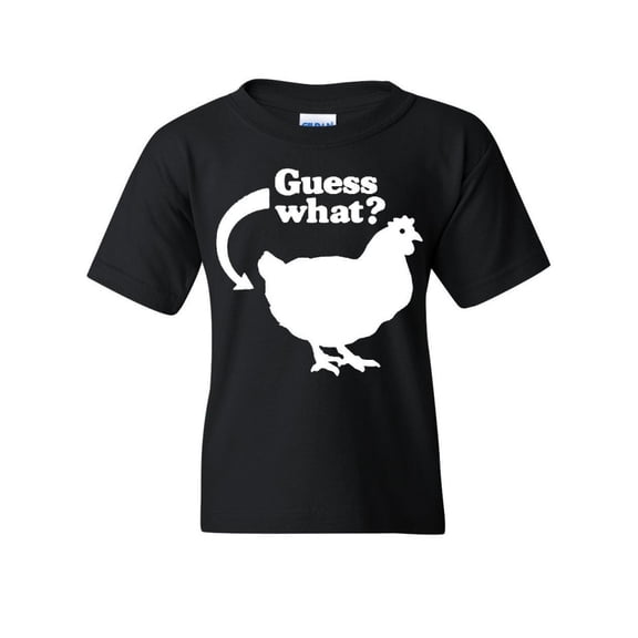 Tee Hunt Guess What? Chicken Butt Youth T-Shirt Funny Ironic Offensive Humor Kids Tee, Black, Medium