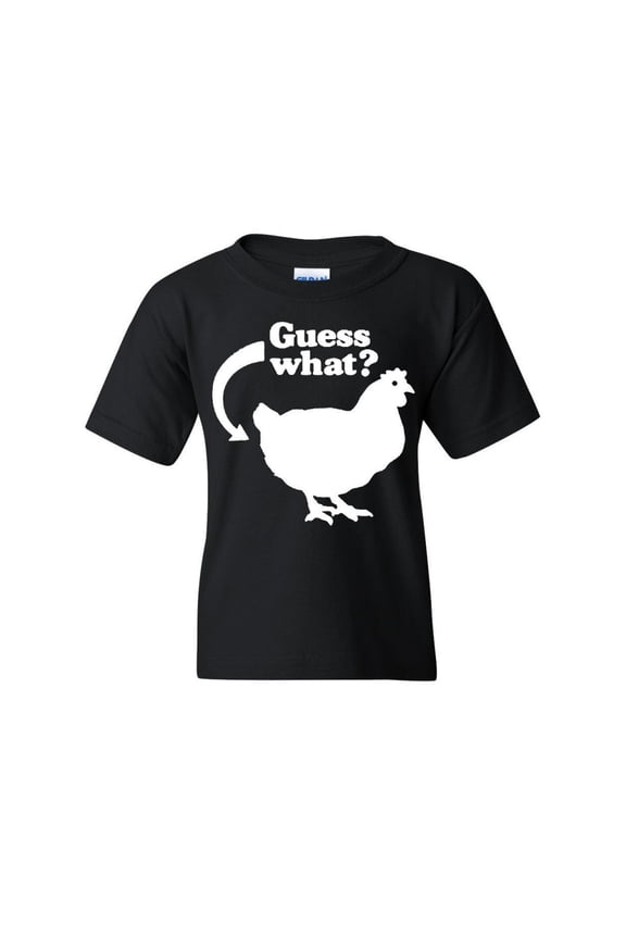 Guess What? Chicken Butt Youth T-Shirt Funny Ironic Offensive Humor Kids Tee, Black, Medium