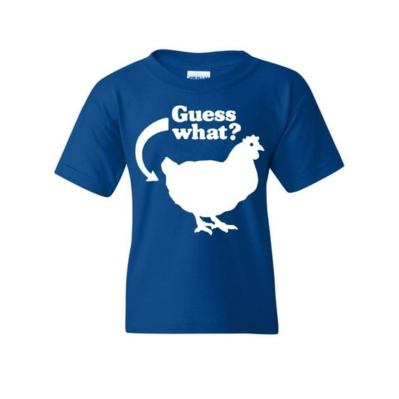Tee Hunt Guess What? Chicken Butt Youth T-Shirt Funny Ironic Offensive Humor Kids Tee, Blue, Small