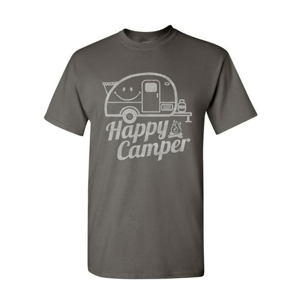 Tee Hunt Happy Camper T-Shirt RV Tourism Camping Summer Nature Travel Mens Shirt, Charcoal, X-Large