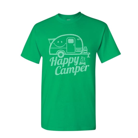 Tee Hunt Happy Camper T-Shirt RV Tourism Camping Summer Nature Travel Mens Shirt, Green, 3X-Large