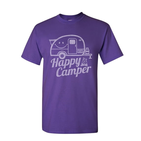 Tee Hunt Happy Camper T-Shirt RV Tourism Camping Summer Nature Travel Mens Shirt, Purple, Large