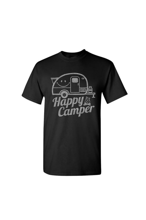 Happy Camper T-Shirt RV Tourism Camping Summer Nature Travel Mens Shirt
