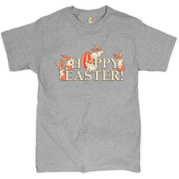 Tee Hunt Happy Easter! T-Shirt Hoppy Easter Bunny Egg Hunt Rabbit Men's Novelty Shirt, Gray, Medium