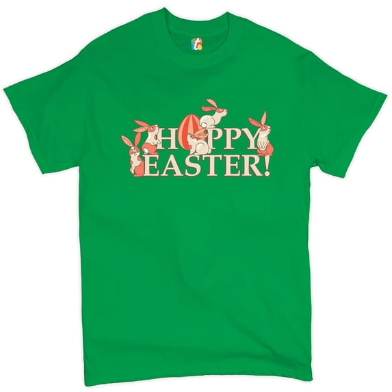 Tee Hunt Happy Easter! T-Shirt Hoppy Easter Bunny Egg Hunt Rabbit Men's Novelty Shirt, Green, 4X-Large