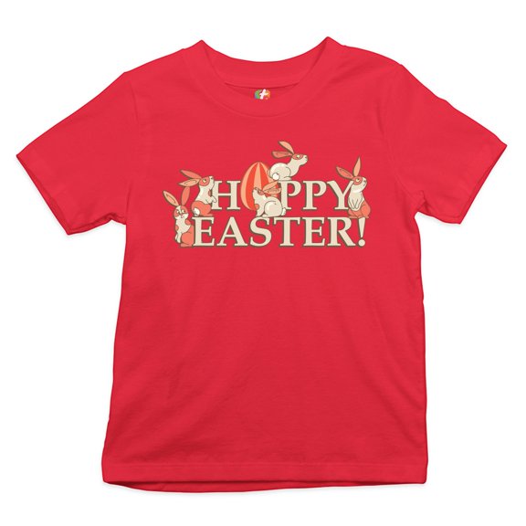 Tee Hunt Happy Easter! Youth T-Shirt Hoppy Easter Bunnies Holiday Egg Hunt Kids, Red, Large