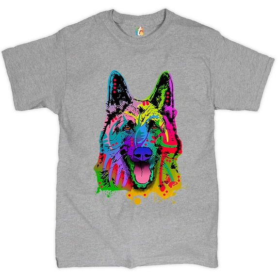 Tee Hunt Happy German Shepherd T-Shirt Andy Maxx Dog Men's Tee, Gray, Large