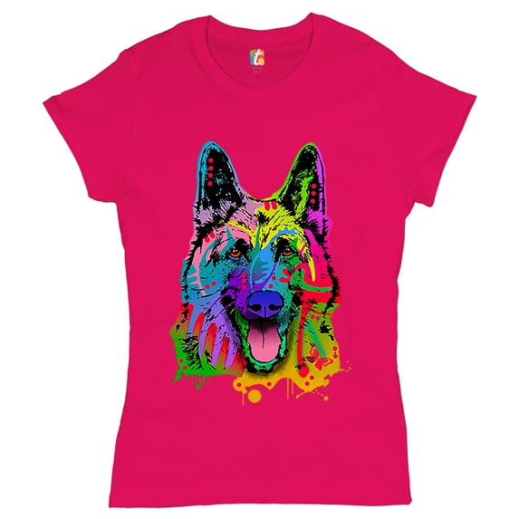 Tee Hunt Happy German Shepherd T-Shirt Andy Maxx Dog Women's T-Shirt Tee, Pink, Small