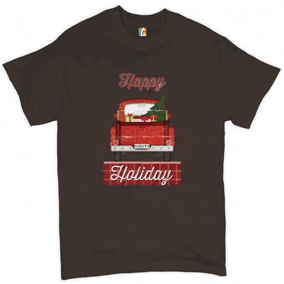 Tee Hunt Happy Holiday T-Shirt Merry Christmas Truck Santa Claus Xmas Men's Tee, Brown, 4X-Large