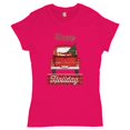 thumbnail image 1 of Tee Hunt Happy Holiday T-Shrit Merry Christmas Truck Santa Claus Xmas Women's T-Shirt Tee, Pink, X-Large, 1 of 5