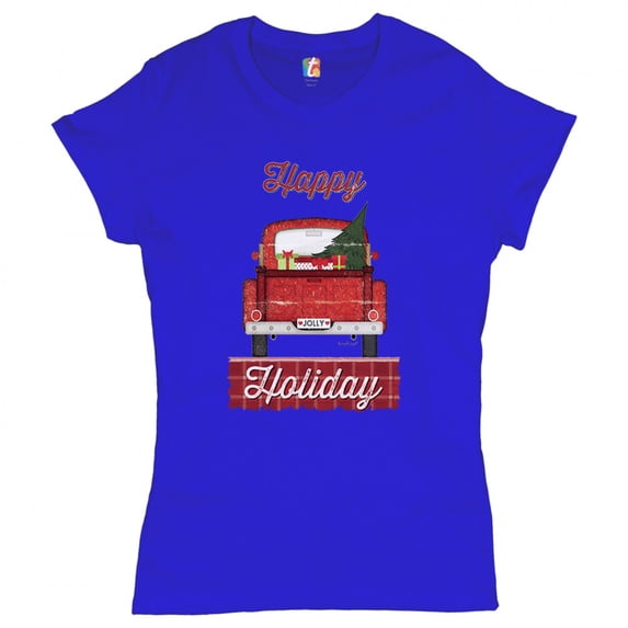 Tee Hunt Happy Holiday T-Shrit Merry Christmas Truck Santa Claus Xmas Women's T-Shirt Tee