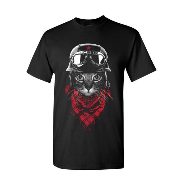 Tee Hunt Hardcore Biker Cat T-Shirt Adventurer Motorcycle Rider Kitten Mens Shirt, Black, XX-Large
