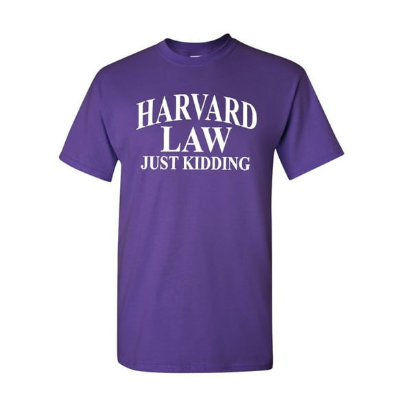 Tee Hunt Harward Law Just Kidding T-Shirt Funny College School Humor Joke Mens Shirt, Purple, X-Large