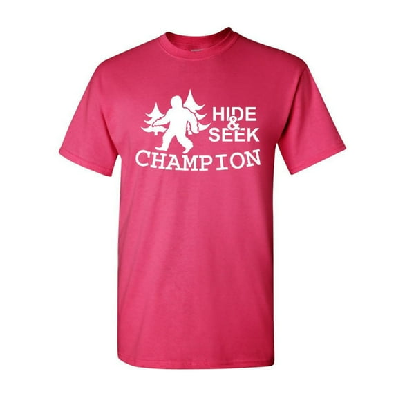 Tee Hunt Hide and Seek Champion T-Shirt Bigfoot Yeti Funny Humor Mens Shirt, Hot Pink, 4X-Large