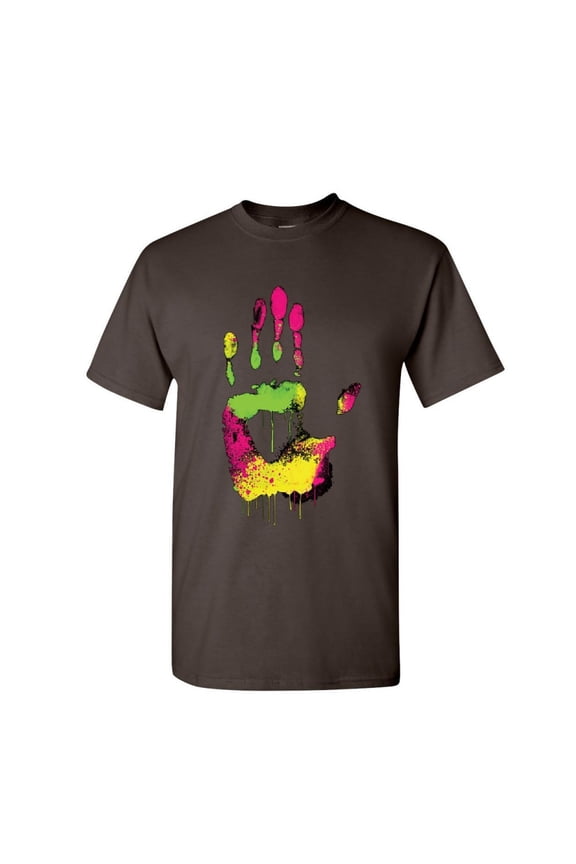 High Five T-Shirt Melting Neon Dripping Hand Positive Multicolor Mens Shirt, Brown, Medium