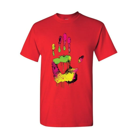 Tee Hunt High Five T-Shirt Melting Neon Dripping Hand Positive Multicolor Mens Shirt, Red, Small