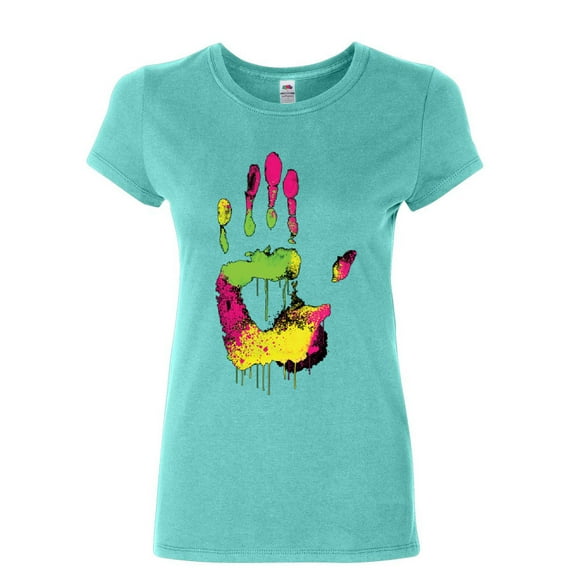 Tee Hunt High Five Women's T-Shirt Melting Neon Dripping Hand Positive Multicolor Shirt, Light Blue, XX-Large