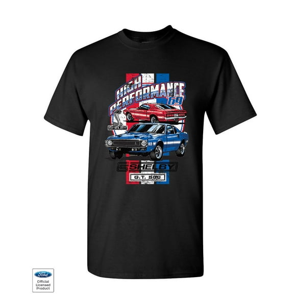 Tee Hunt High Performance 1969 Shelby GT500 T-Shirt Ford Mustang Cobra Mens Shirt, Black, Large