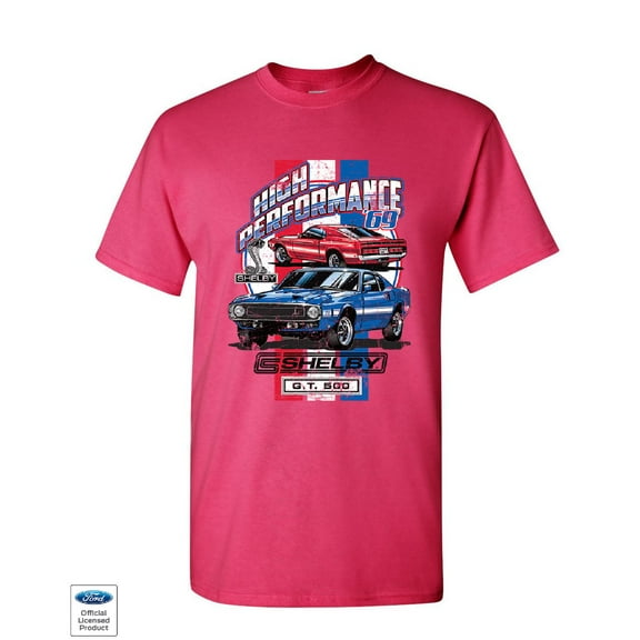 Tee Hunt High Performance 1969 Shelby GT500 T-Shirt Ford Mustang Cobra Mens Shirt, Hot Pink, Medium