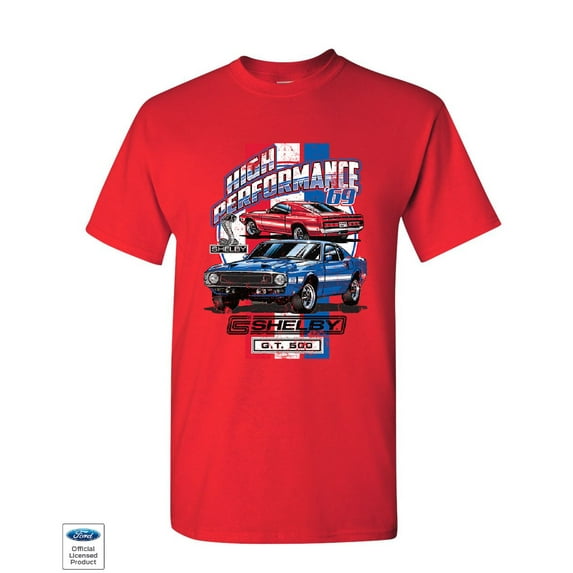 Tee Hunt High Performance 1969 Shelby GT500 T-Shirt Ford Mustang Cobra Mens Shirt, Red, 5X-Large