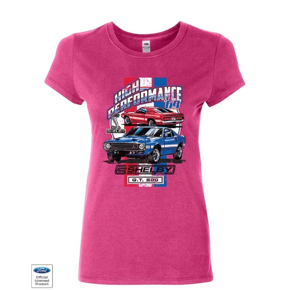Tee Hunt High Performance 1969 Shelby GT500 Women's T-Shirt Ford Mustang Cobra Shirt, Pink, Large