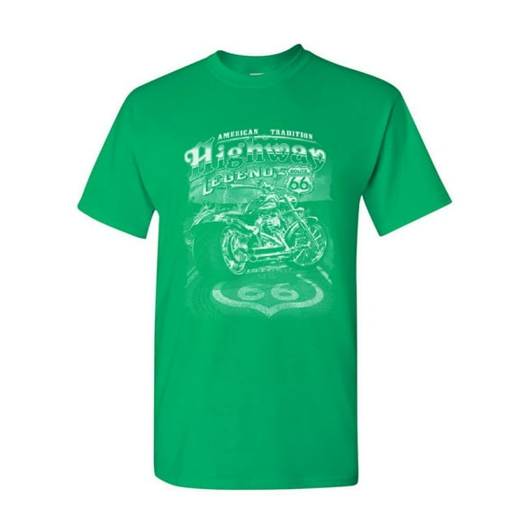 Tee Hunt Highway Legend Route 66 T-Shirt Biker American Tradition Chopper Mens Shirt, Green, Small