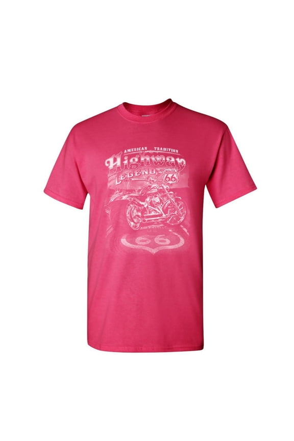 Highway Legend Route 66 T-Shirt Biker American Tradition Chopper Mens Shirt, Hot Pink, Large
