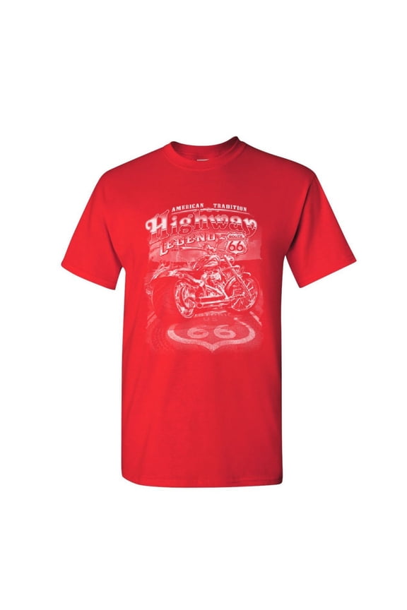 Highway Legend Route 66 T-Shirt Biker American Tradition Chopper Mens Shirt, Red, Small