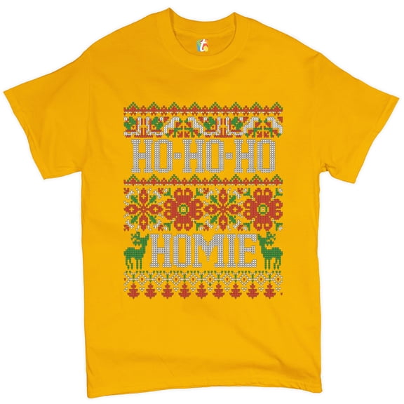 Tee Hunt Ho-Ho-Ho Homie T-shirt "Ugly Sweater" Friendship Merry Christmas Men's Tee, Yellow, XX-Large