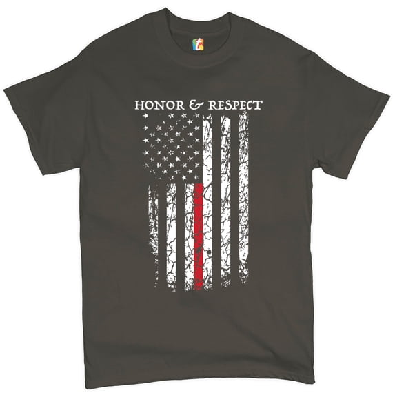 Tee Hunt Honor & Respect Thin Line T-Shirt Firefighter American Flag Men's Tee, Charcoal, 5X-Large