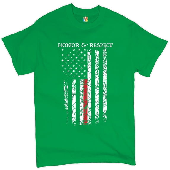 Tee Hunt Honor & Respect Thin Line T-Shirt Firefighter American Flag Men's Tee, Green, Small