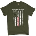 thumbnail image 1 of Tee Hunt Honor & Respect Thin Line T-Shirt Firefighter American Flag Men's Tee, Military Green, 3X-Large, 1 of 5
