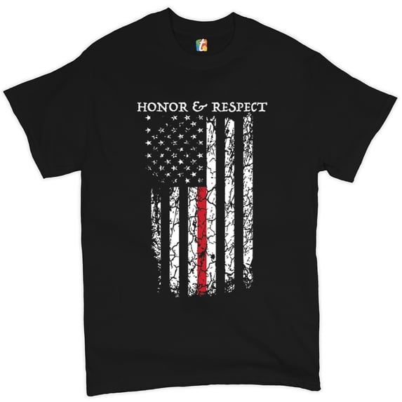 Tee Hunt Honor & Respect Thin Line T-Shirt Firefighter American Flag Men's Tee