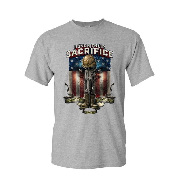 Tee Hunt Honor Their Sacrifice T-Shirt POW MIA Military Remembrance Army Shirt, Gray, 5X-Large