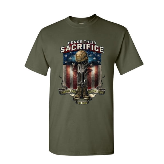 Tee Hunt Honor Their Sacrifice T-Shirt POW MIA Military Remembrance Army Shirt, Military Green, Small