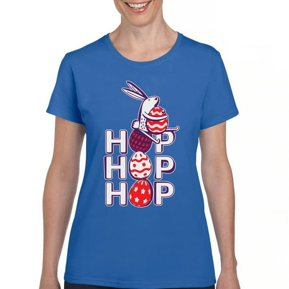 Tee Hunt Hop Hop Hop T-Shirt Bunny Easter Eggs Jesus Christ Ressurection Women's T-Shirt Tee, Blue, XX-Large