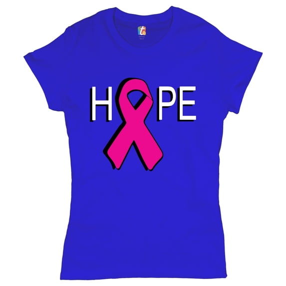 Tee Hunt Hope Breast Cancer Awareness Ribbon Cotton T-Shirt, Blue, Large