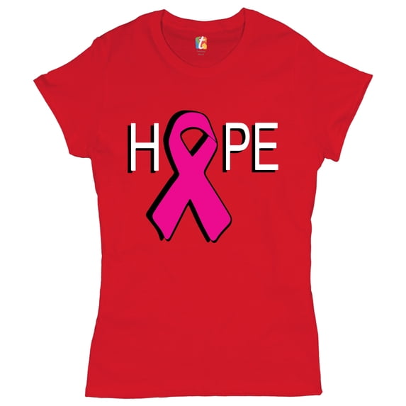 Tee Hunt Hope Breast Cancer Awareness Ribbon Cotton T-Shirt, Red, 3X-Large