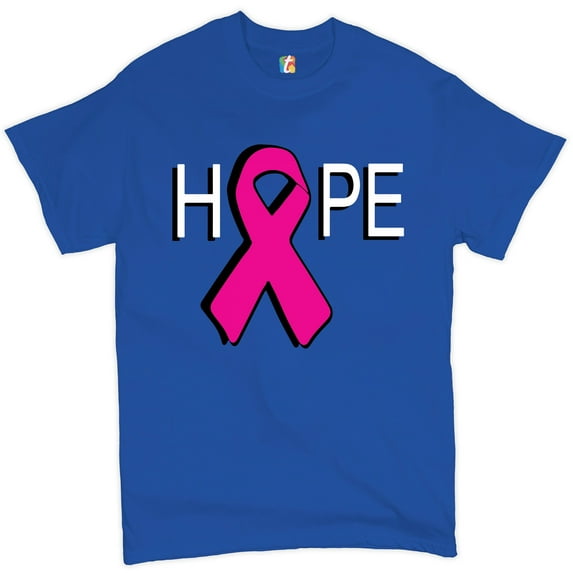 Tee Hunt Hope Breast Cancer Awareness Ribbon T-Shirt, Blue, 4X-Large
