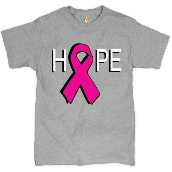 Tee Hunt Hope Breast Cancer Awareness Ribbon T-Shirt, Gray, X-Large