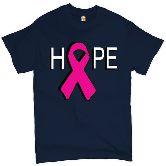 Tee Hunt Hope Breast Cancer Awareness Ribbon T-Shirt, Navy Blue, Large