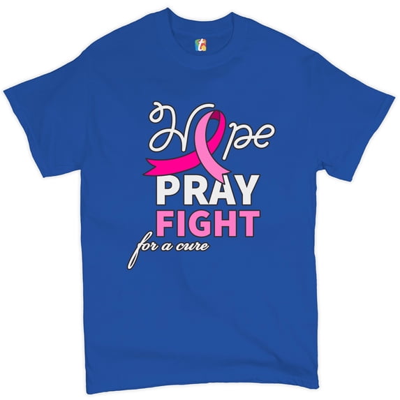 Tee Hunt Hope Pray Fight for a Cure T-Shirt Cancer Awareness Ribbon Men's Tee, Blue, XX-Large