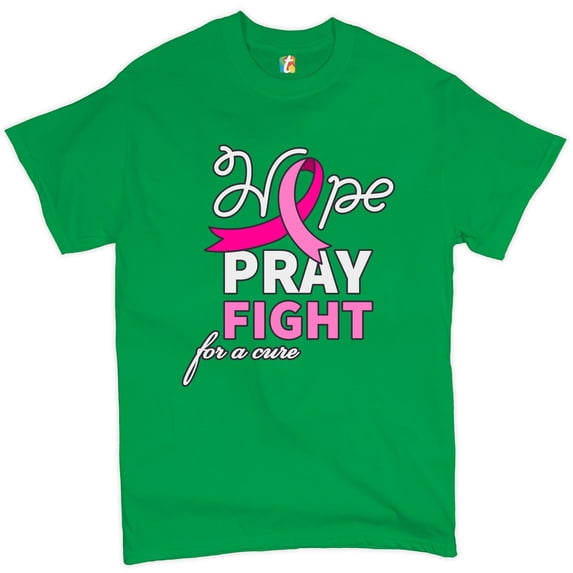 Tee Hunt Hope Pray Fight for a Cure T-Shirt Cancer Awareness Ribbon Men's Tee, Green, XX-Large