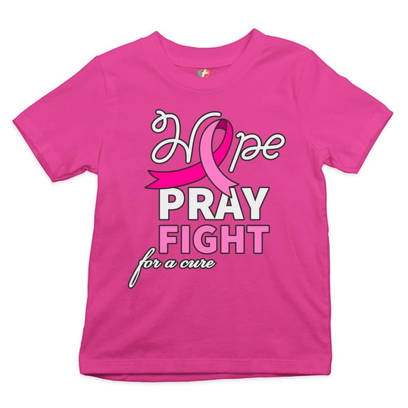 Tee Hunt Hope Pray Fight for a Cure Youth T-Shirt Cancer Awareness Pink Ribbon Kids, Pink, Small