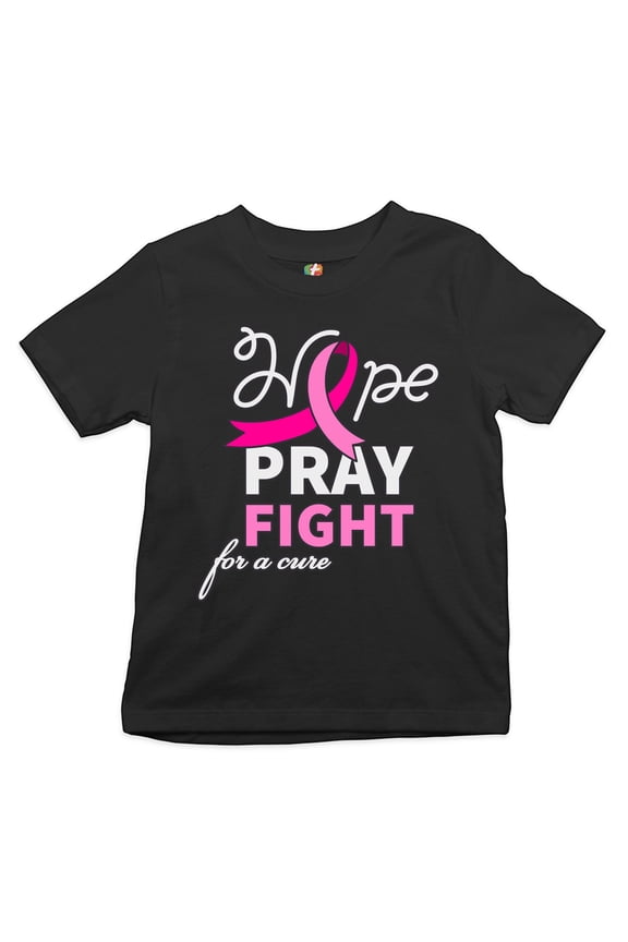 Hope Pray Fight for a Cure Youth T-Shirt Cancer Awareness Pink Ribbon Kids