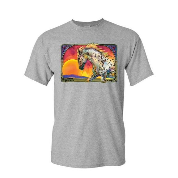 Tee Hunt Horse Prancing in Sunset T-Shirt Animal Wildlife Mare Stallion Mens Shirt, Gray, X-Large
