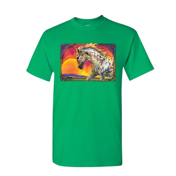 Tee Hunt Horse Prancing in Sunset T-Shirt Animal Wildlife Mare Stallion Mens Shirt, Green, Small