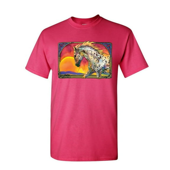 Tee Hunt Horse Prancing in Sunset T-Shirt Animal Wildlife Mare Stallion Mens Shirt, Hot Pink, Large