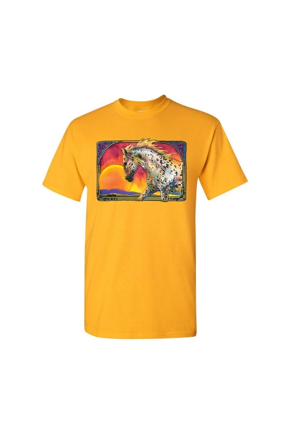 Horse Prancing in Sunset T-Shirt Animal Wildlife Mare Stallion Mens Shirt, Yellow, X-Large