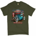 thumbnail image 1 of Tee Hunt Hot Rod Garage T-Shirt Historic Route 66 Old School Drag Racing Men's Tee, Military Green, 4X-Large, 1 of 5